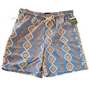 Tilly's RSQ Swim Board Shorts Men's Small No Lining Blue White Retro geo NWT